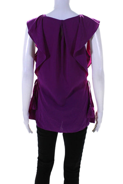 T Tahari Womens Beaded Trim Short Sleeves Blouse Violet Purple Size Small