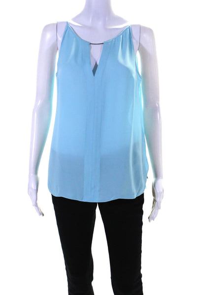 Elie Tahari Womens Key Hole Neck Spaghetti Strap Tank Top Sky Blue Size Small