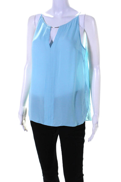 Elie Tahari Womens Key Hole Neck Spaghetti Strap Tank Top Sky Blue Size Small