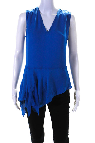 T Tahari Womens Sleeveless Asymmetrical V Neck Tank Top Blue Size Small