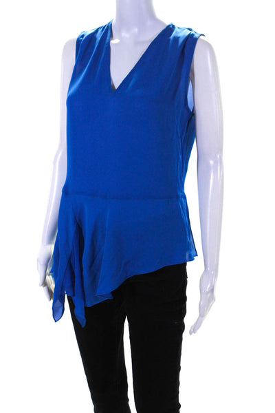 T Tahari Womens Sleeveless Asymmetrical V Neck Tank Top Blue Size Small