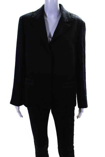 Elie Tahari Women's Collared Long Sleeves Two Button Blazer Navy Blue Size L