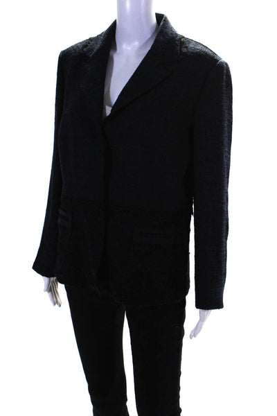 Elie Tahari Women's Collared Long Sleeves Two Button Blazer Navy Blue Size L