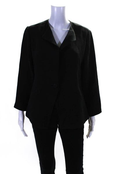 Elie Tahari Women's Collared Long Sleeves Two Button Blazer Navy Blue Size L