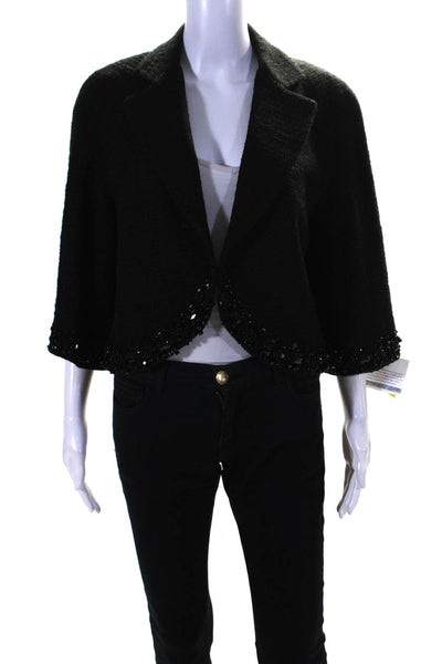 Lafayette 148 New York Womens Long Sleeves Beaded Open Front Blazer Black Size 1