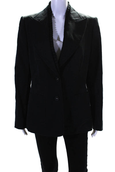 Escada Women's Long Sleeves Ruffle Lined Two Button Blazer Black Size 42