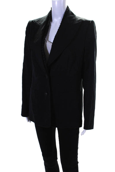 Escada Women's Long Sleeves Ruffle Lined Two Button Blazer Black Size 42