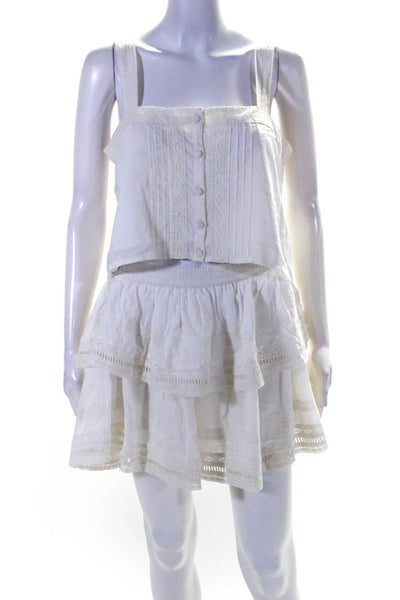 Krewe Du Q Womens Lace Trim Button Up Tank Top A-Line Skirt Set White Size M