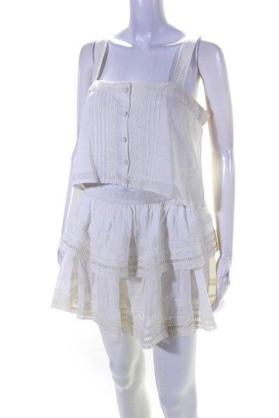 Krewe Du Q Womens Lace Trim Button Up Tank Top A-Line Skirt Set White Size M