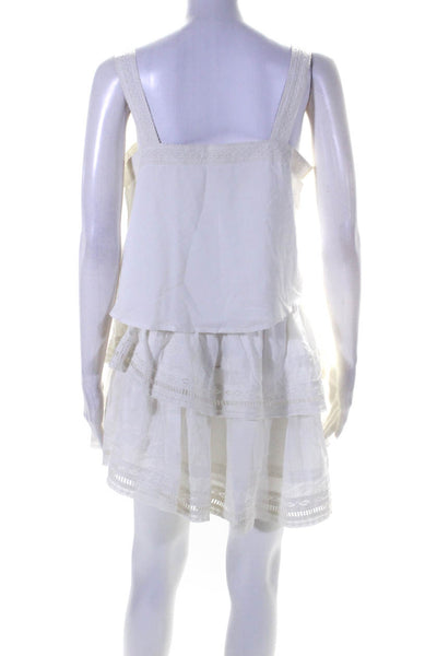 Krewe Du Q Womens Lace Trim Button Up Tank Top A-Line Skirt Set White Size M