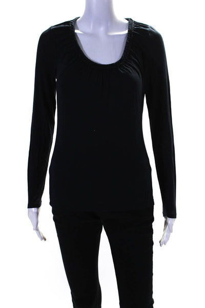 Elie Tahari Women's Boat Neck Long Sleeves Ruffle Blouse Black Size S