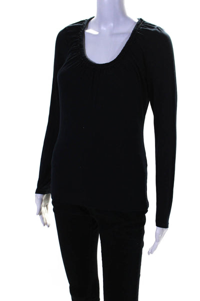 Elie Tahari Women's Boat Neck Long Sleeves Ruffle Blouse Black Size S