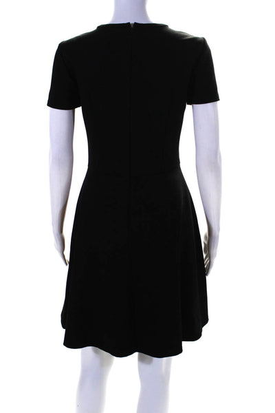 DKNY Women's Round Neck Short Sleeves A-Line Leather Mini Dress Black Size 2