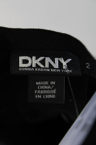 DKNY Women's Round Neck Short Sleeves A-Line Leather Mini Dress Black Size 2