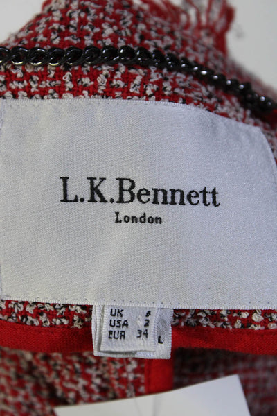 L.K. Bennett Women's Long Sleeves Open Front Pockets Blazer Red Size 2