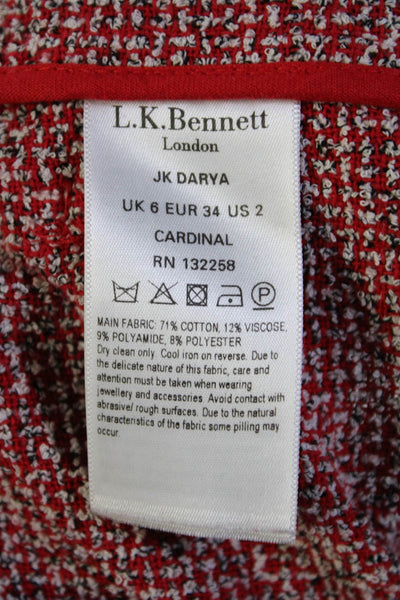 L.K. Bennett Women's Long Sleeves Open Front Pockets Blazer Red Size 2