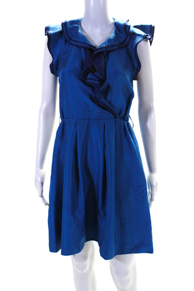 Marc By Marc Jacobs Women's V-Neck Sleeveless Ruffle Mini Dress Blue Size 2