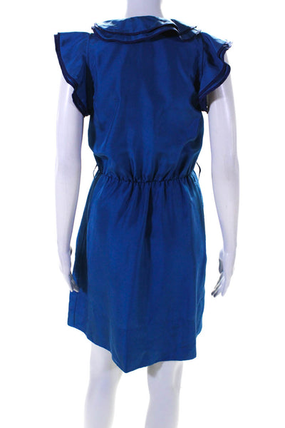 Marc By Marc Jacobs Women's V-Neck Sleeveless Ruffle Mini Dress Blue Size 2