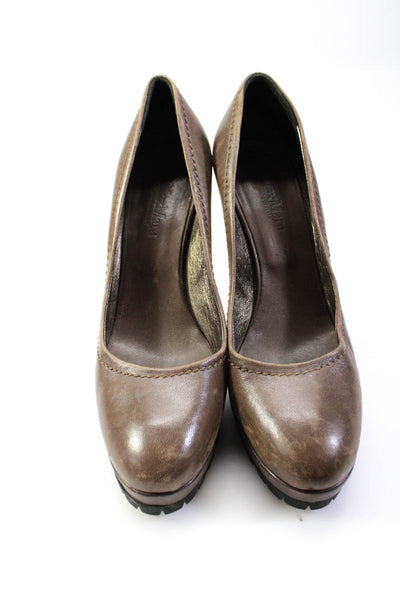 Max Mara Womens Lug Sole Slip On Platform Pumps Brown Leather Size 38 8