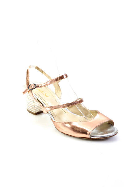 Pollini Womens Metallic Chrome Leather Ankle Strap Sandals Copper Size 38.5 8.5