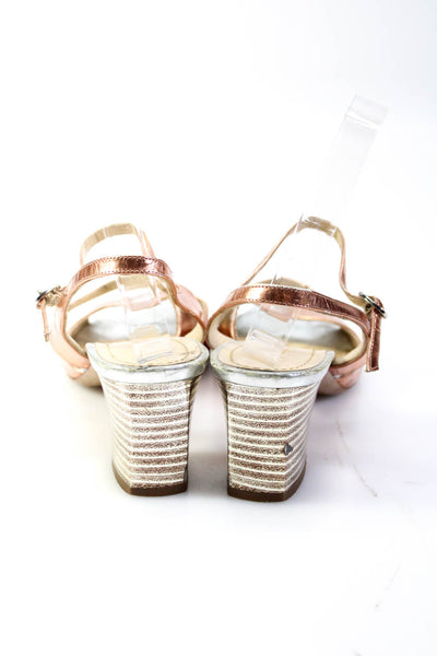 Pollini Womens Metallic Chrome Leather Ankle Strap Sandals Copper Size 38.5 8.5