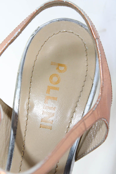 Pollini Womens Metallic Chrome Leather Ankle Strap Sandals Copper Size 38.5 8.5