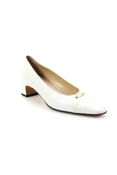 Salvatore Ferragamo Womens White Leather Embellished Pumps Shoes Size 7AA