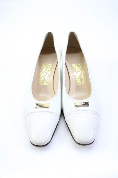 Salvatore Ferragamo Womens White Leather Embellished Pumps Shoes Size 7AA