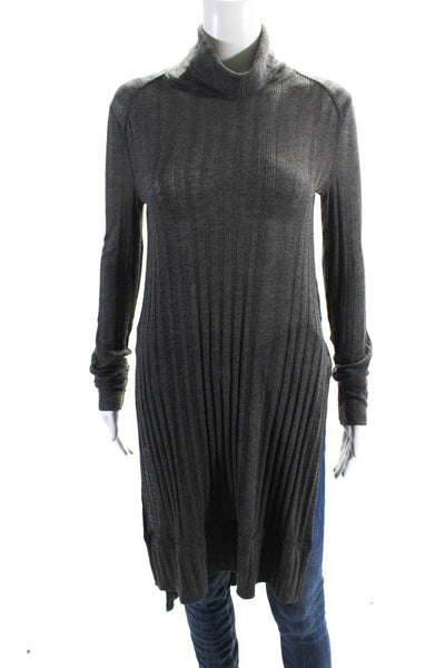 Free People Womens Thin Knit Turtleneck Tunic Side Split Sweater Gray Size XS