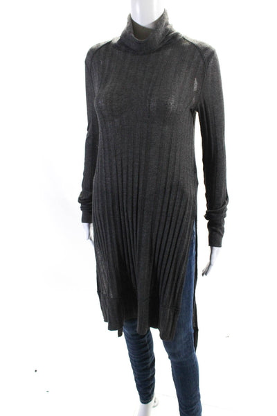 Free People Womens Thin Knit Turtleneck Tunic Side Split Sweater Gray Size XS