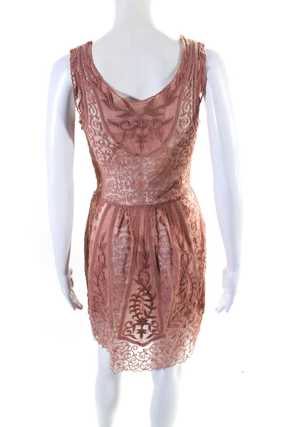 Yoana Baraschi Womens Embroidered Mesh Tulle V Neck Sheath Dress Pink Size 0