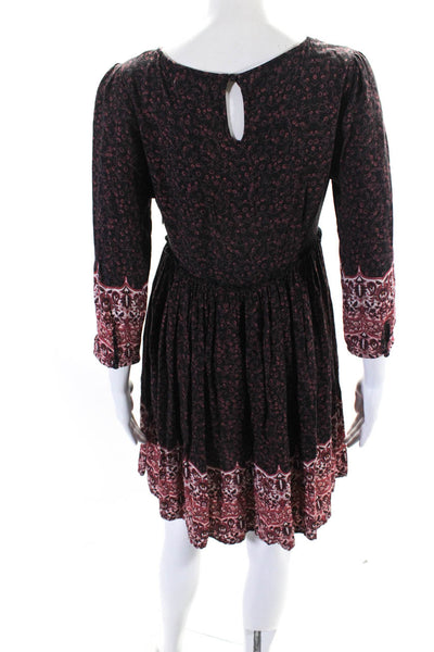 AltarD State Womens Long Sleeve Paisley Floral A Line Dress Black Pink Size XS