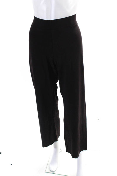 Eileen Fisher Womens Mid Rise Elastic Waist Wide Leg Trousers Dark Brown Size M