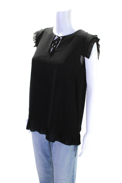 T Tahari Womens Sleeveless Pintuck Keyhole Body Top Blouse Black Size Small