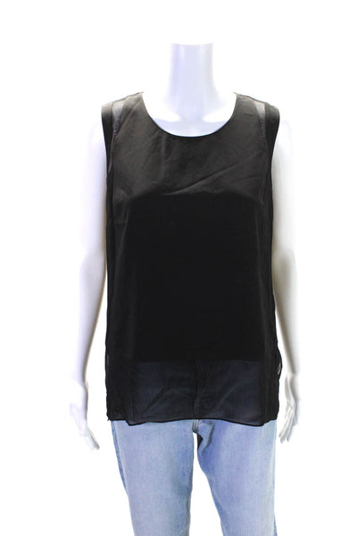 T Tahari Womens Sleeveless Mesh Sheer Trim Scoop Neck Top Black Size Small