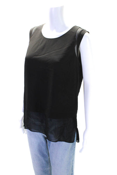 T Tahari Womens Sleeveless Mesh Sheer Trim Scoop Neck Top Black Size Small