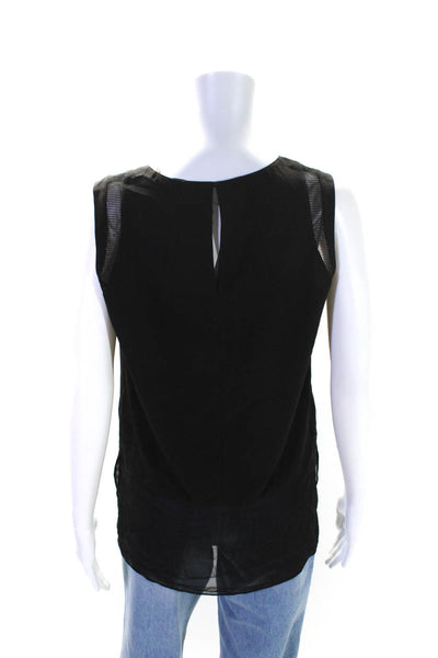 T Tahari Womens Sleeveless Mesh Sheer Trim Scoop Neck Top Black Size Small