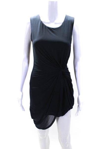 T Tahari Womens Knotted Mesh Sleeveless Midi Sheath Dress Navy Blue Size Small