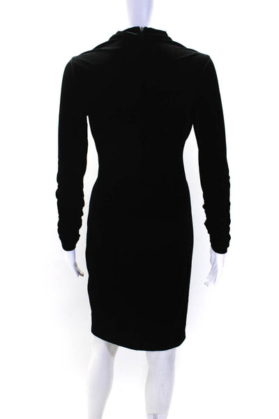 Elie Tahari Womens Long Sleeve Surplice Velvet Midi Sheath Dress Black Small