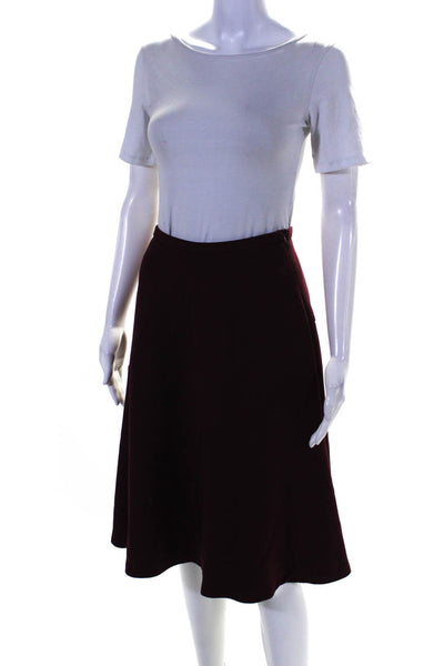 Pamela Milan Womens Side Zipped Darted A-Line Midi Skirt Burgundy Size EUR40