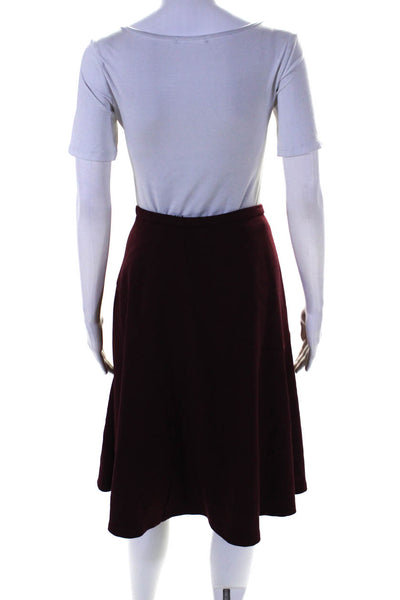 Pamela Milan Womens Side Zipped Darted A-Line Midi Skirt Burgundy Size EUR40