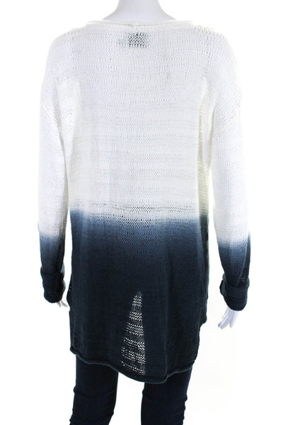 Michael Stars Womens Long Sleeves V Neck Sweater White Blue Cotton Size 2