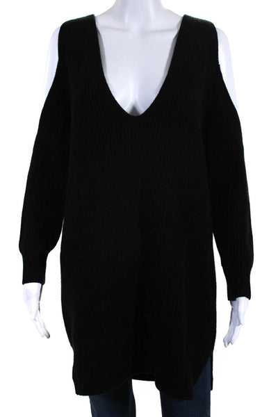 Michelle Mason Womens V Neck Racerback Oversize Sweater Black Size Medium