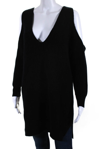 Michelle Mason Womens V Neck Racerback Oversize Sweater Black Size Medium