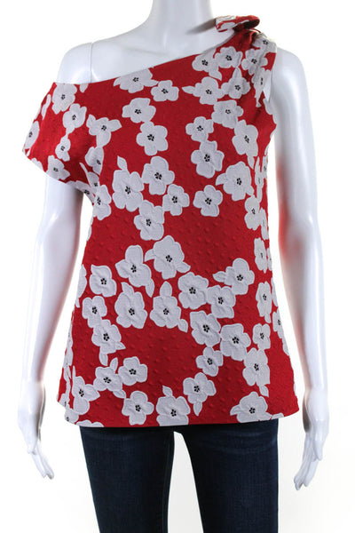 Carolina Herrera Womens Tie Strap Floral Jacquard Tank Top Blouse Red Size 8