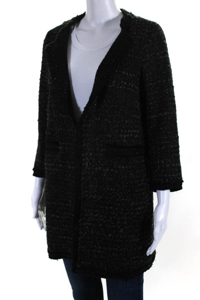 Gerard Darel Womens Metallic Tweed 3/4 Sleeve Hook & Eye Jacket Black Green FR38