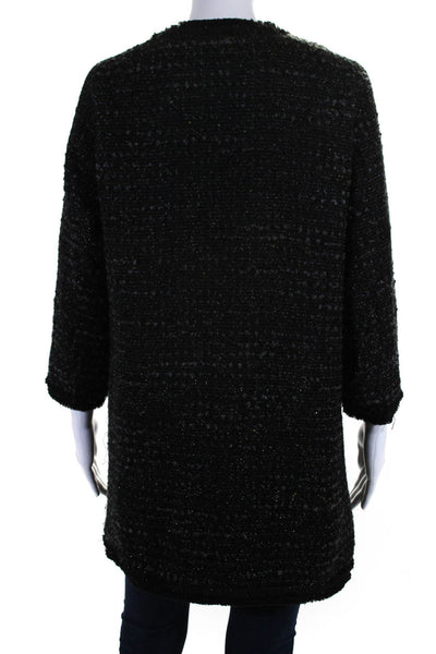 Gerard Darel Womens Metallic Tweed 3/4 Sleeve Hook & Eye Jacket Black Green FR38