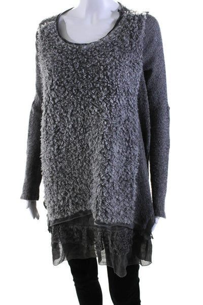 Holly Bracken Womens Long Sleeve Layered Lace Trim Sweater Gray Size OS