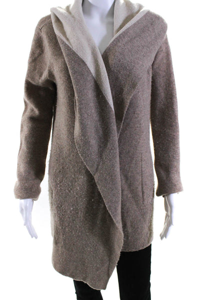 Joie Womens Wool Open Front Hooded Cardigan Beige Size S