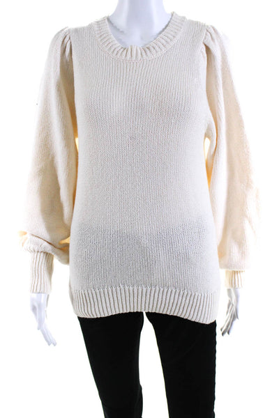 525 Womens Cotton Long Sleeve Ribbed Crewneck Knit Sweater White Size M